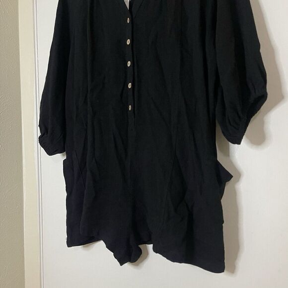 NEW! Aritzia Talulah Black linen blend button front romper with pockets Small - Picture 4 of 6
